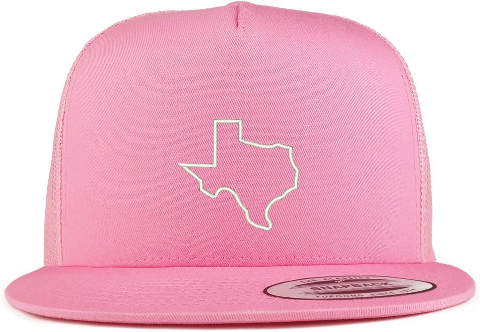 Trendy Apparel Shop Texas State Outline Embroidered 5 Panel Flat Bill Trucker Mesh Back Cap