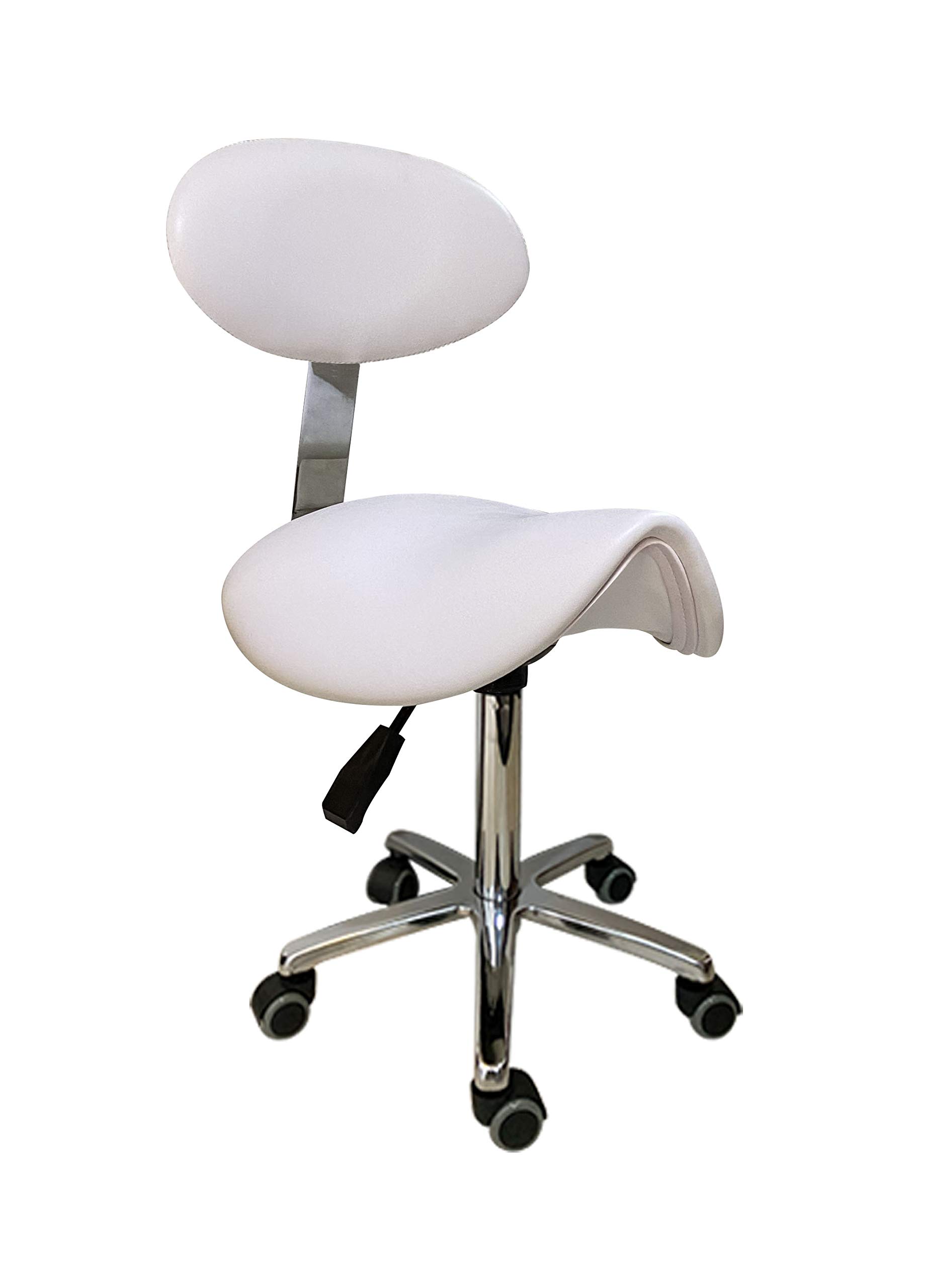 Taburete con Respaldo Color Blanco para Salon, peluqueria, estetica, Medida 47D x 32W x 99H centimetros.