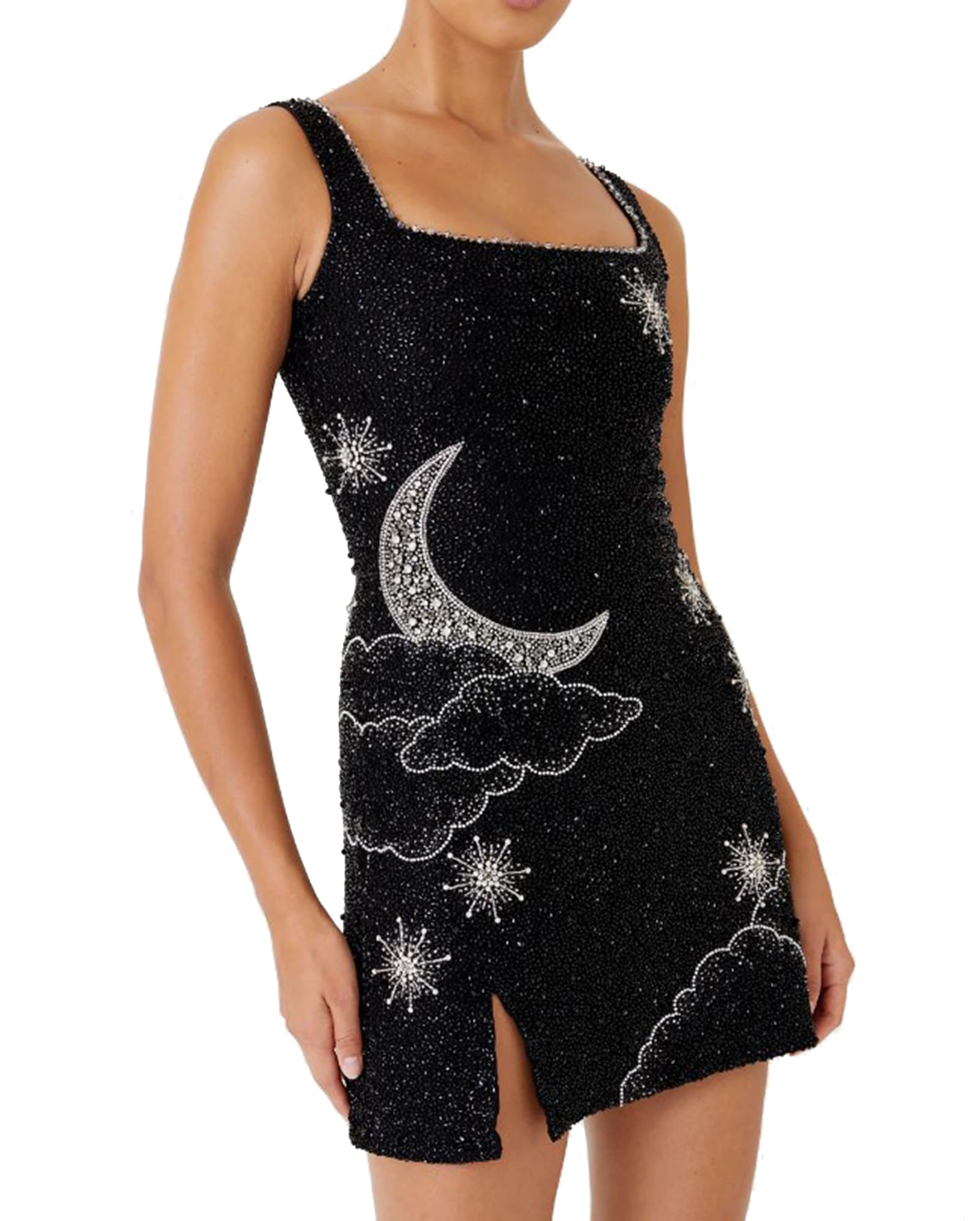 cffvdiz Women's Sexy Halter Corset Mini Dress Summer Sleeveless Embroidered Printed Split Hem Short Dress,Black,M