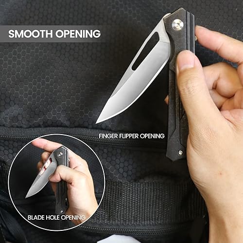 Miniatura 5 de Cuchillo de bolsillo de 3.3 pulgadas, hoja plegable D2, mango de acero inoxidable lavado a la piedra, clip de bolsillo de transporte profundo,