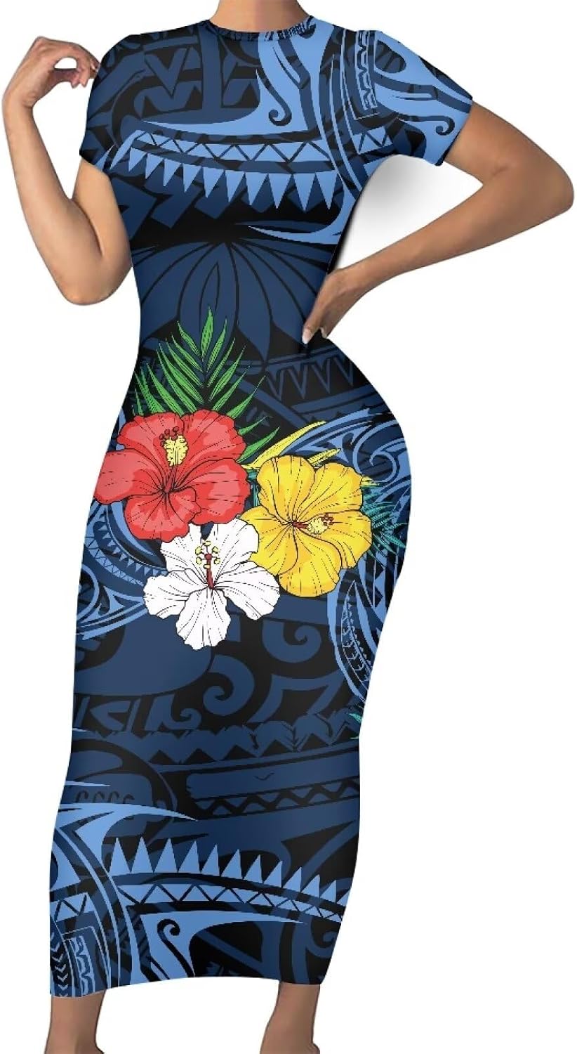 Polynesian Women Dress Plus Size Maxi Dress Ptaha Bodycon Sexy Dresses Puletasi Samoan Summer Beach Dresses,XS-4XL