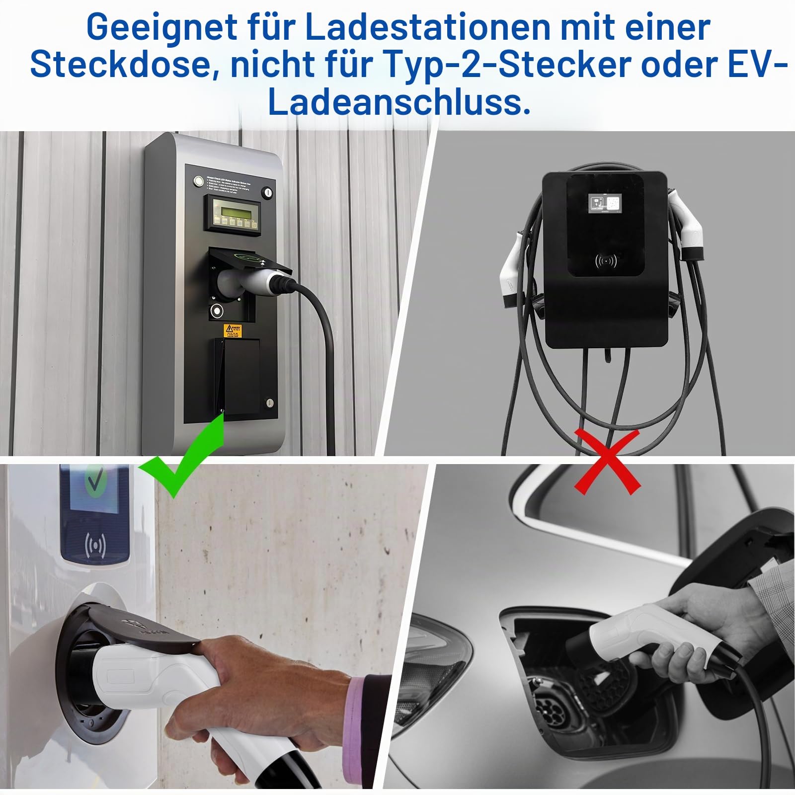 Typ 2 auf Schuko Adapter 16A 3,5kW, 0,7 m, für E-Auto, E-Roller, E-Motorrad, Notstrom Adapter, Ladestation/Wandbox, IEC 62196-2, CE/TÜV/RoHS
