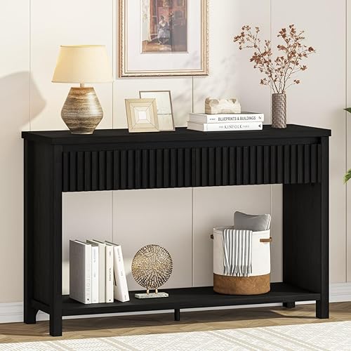 Miniatura 11 de BON AUGURE Mesa de entrada con almacenamiento, mesa consola de 47 pulgadas con 2 cajones, mesas consola de sofá de dos niveles para sala de estar,