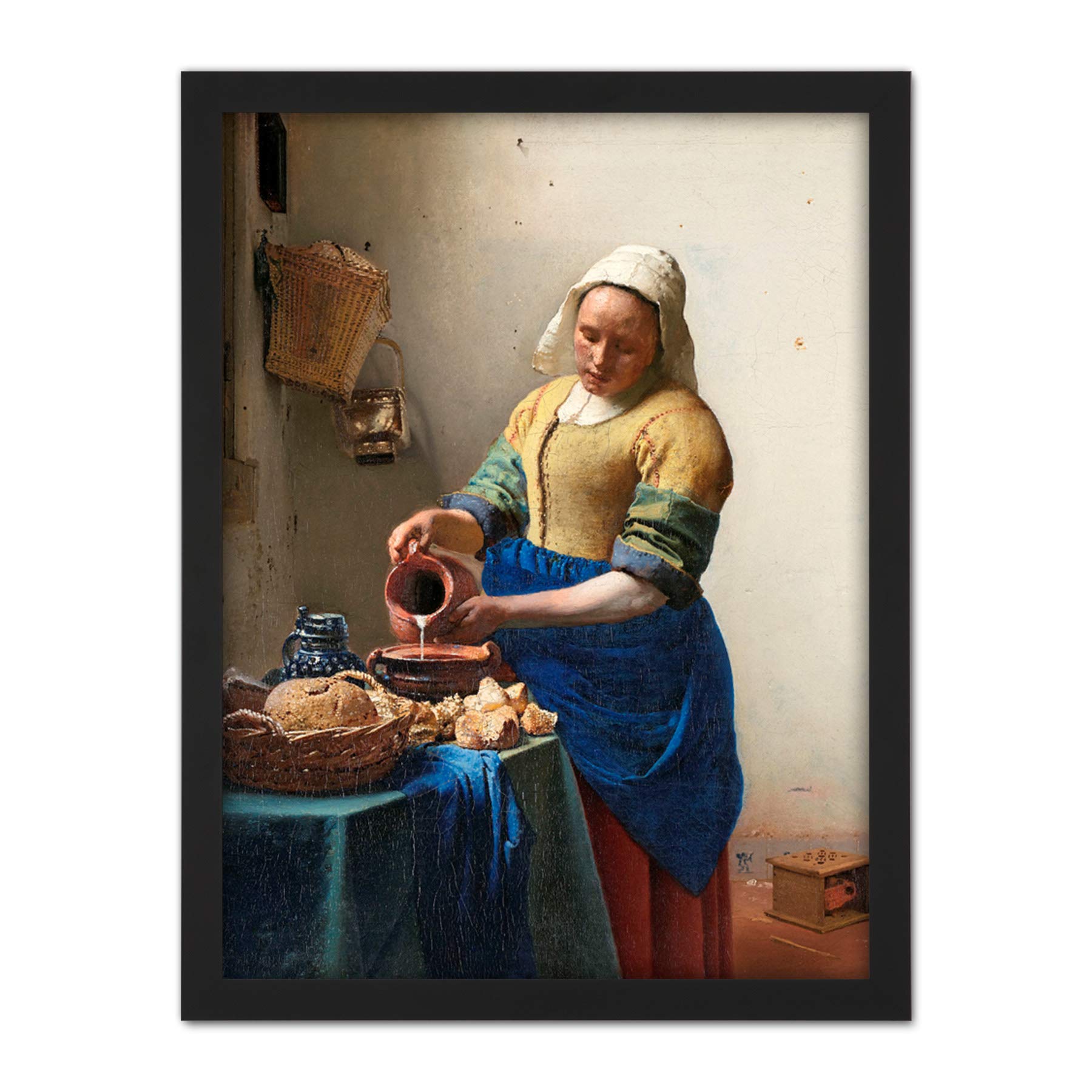 Artery8 Vermeer The Milkmaid Woman Kitchen Painting Artwork Framed Wall Art Print 18X24 Inch
