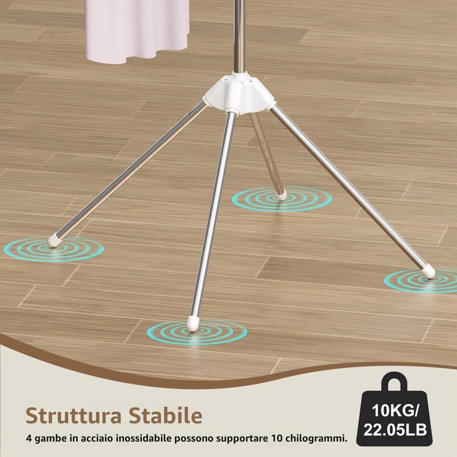PAVSTINE Stendino Verticale Salvaspazio, Stendibiancheria con 3 Ali,Bianco | Piegevoli e Bracci Rotanti, Stendibiancheria Verticale in Acciaio per Interno ed Esterno, Stendipanni a 4 Gambe
