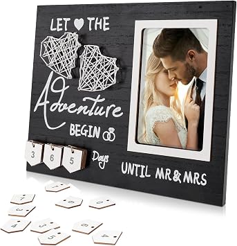 Engagement Gifts for Couple Picture Frame, Holds 4x6 Inches Photos, Wedding Countdown Gifts for Her - Bride to be GiftsFiance Black