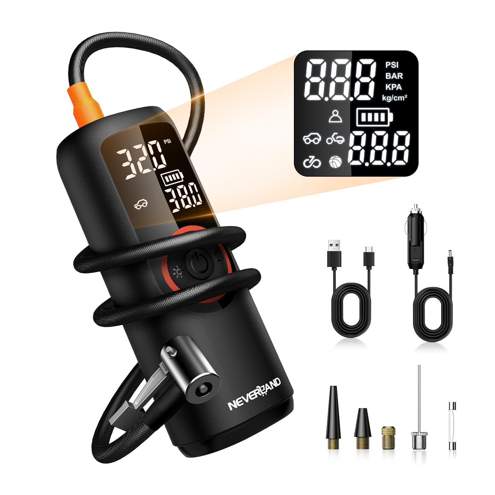 NEVERLAND Tire Inflator Portable Air Compressor - 20000mAh Tire Inflator with Digital Gauge Dual Lighting