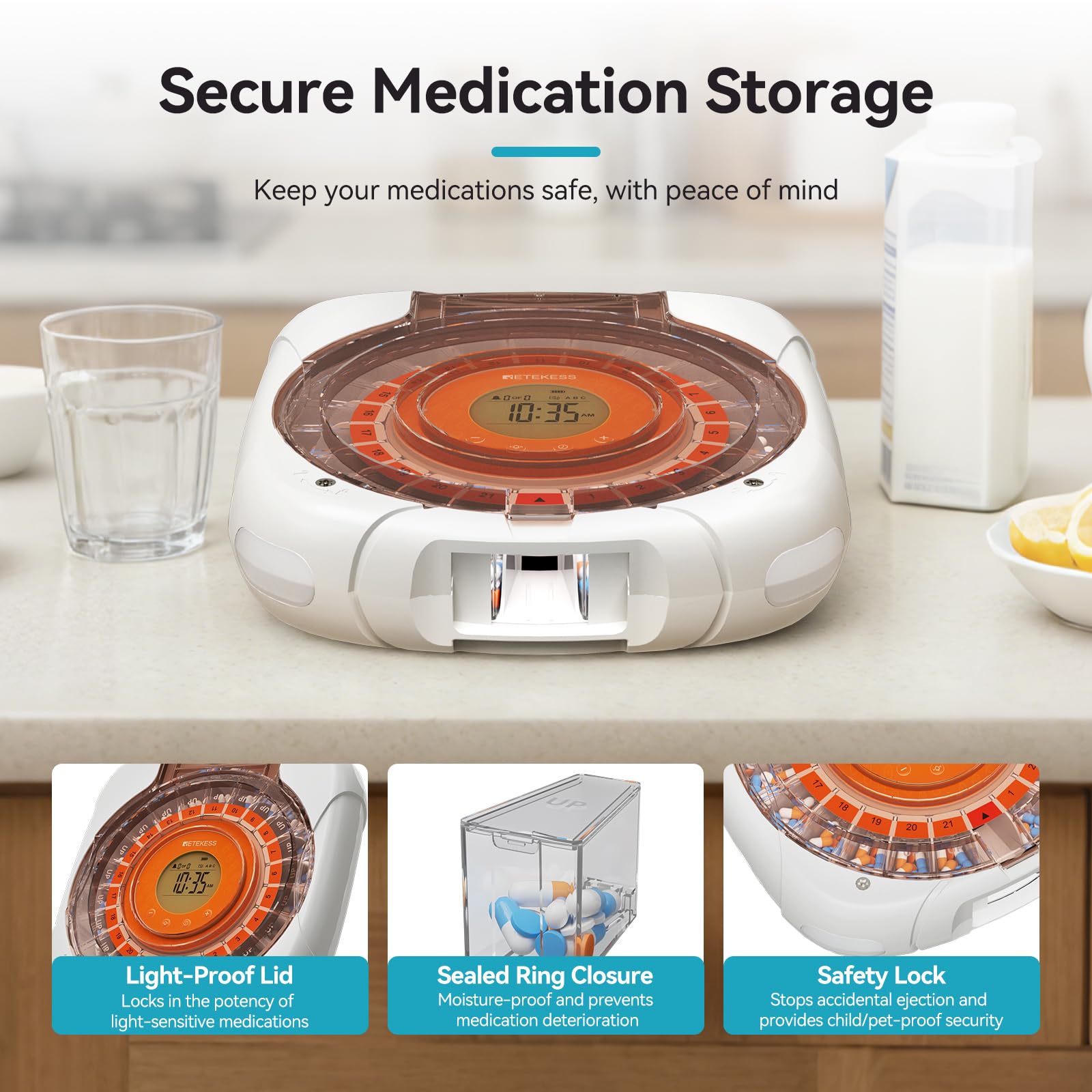 Retekess TH017 Distributeur Automatique de pilules, Distribution Automatique des Médicaments, Facile à Utiliser, 21 Compartiments, Fonction Mémoire en cas de Coupure de Courant, pour les Personnes âgé