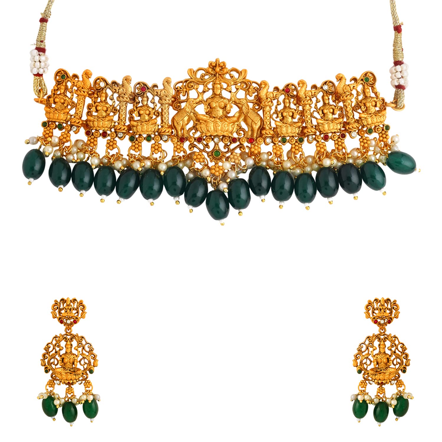 Yellow Chimes Jewellery Set for Women and Girls Temple Jewellery Set for Women | Gold Plated Green Beads Drop Choker Necklace Set | Birthday Gift for girls and women Anniversary Gift for Wife (B0C45ZJ11W) Amazon Price History, Amazon Price Tracker
