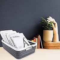 Vista 4 de CertBuy Paquete de 3 cestas de almacenamiento de plástico de 14 x 10 x 4.5 pulgadas, contenedores de almacenamiento grandes de tejido con asa