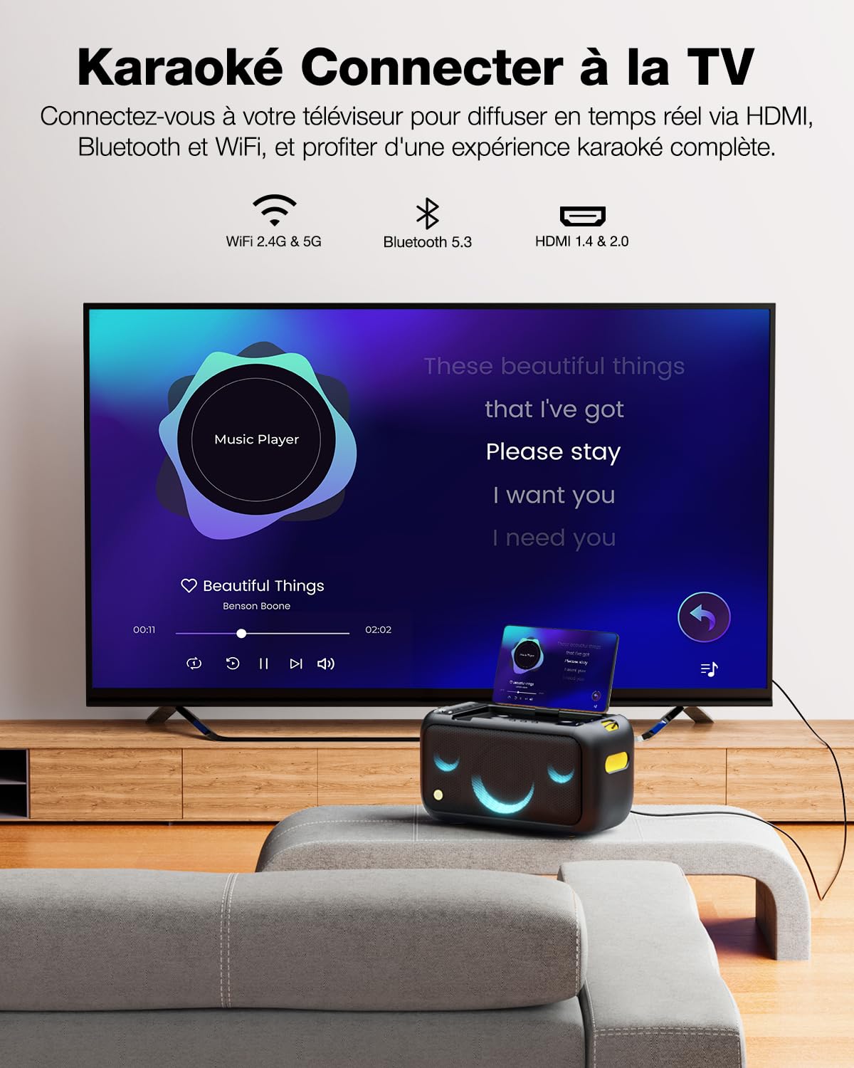 Ikarao Break X1 Machine de Karaoké avec Écran Tactile 13,3", Enceinte Bluetooth 800W, 2 Micros sans Fil et Éclairage LED – Idéal pour Anniversaires, Soirées et Événements Polyvalents