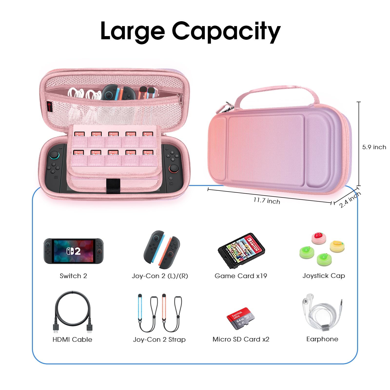 FINTIE Carrying Case for Nintendo Switch 2 (2025) - [Shockproof] Hard Shell Protective Cover Portable Travel Bag with Game Card Slots & Inner Pocket for Accessories, Fantasy Ombre — view 7