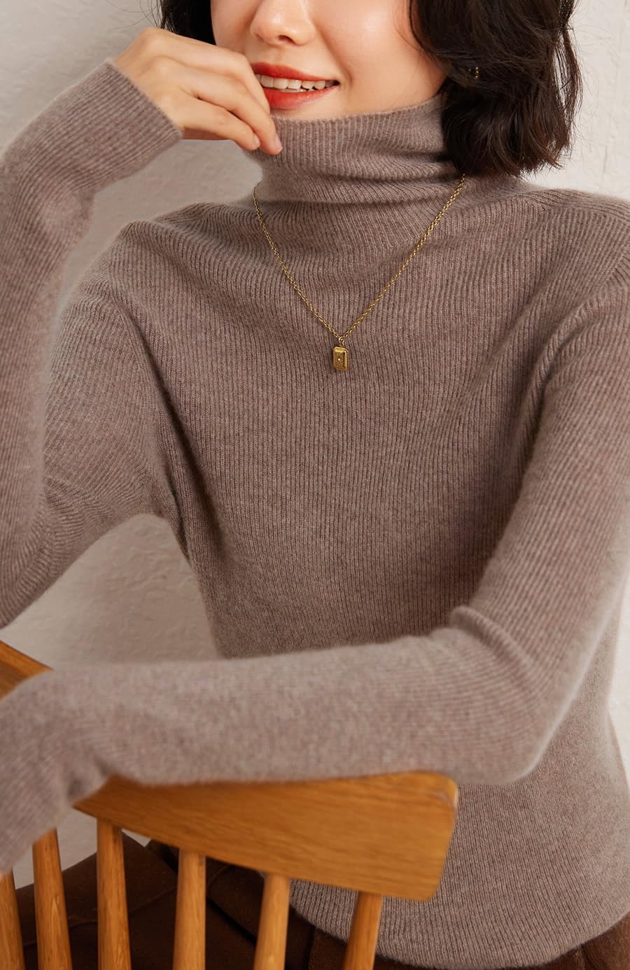 DISSA Damen Langarm Kaschmir Pullover Rollkragen,EU 34-42