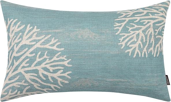 TRENDIN Coral Couch Pillow Cover 12X20 Sea Marine Decor Rectangular Polyester Cushion Case Sofa Rustic Home Decorations Blue PL1104TR