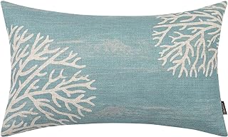 TRENDIN Coral Couch Pillow Cover 12X20 Sea Marine Decor Rectangular Linen Cushion Case Sofa Rustic Home Decorations Blue PL1104TR
