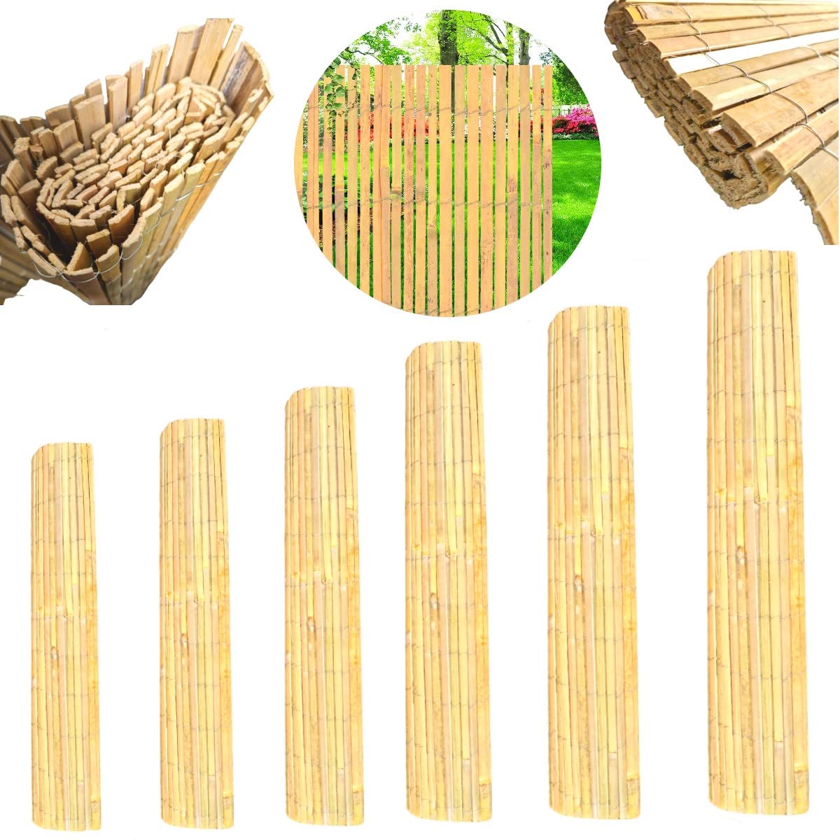 Natural Slat Bamboo Fence Screening Roll Wind & Sun Protection Outdoor Garden Patio Balcony Privacy Panels 4M Wide (1.8M x 4M)