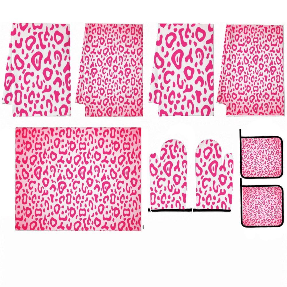 9PCS Pink Leopard Print7 Set di decorazioni e accessori per la cucina
