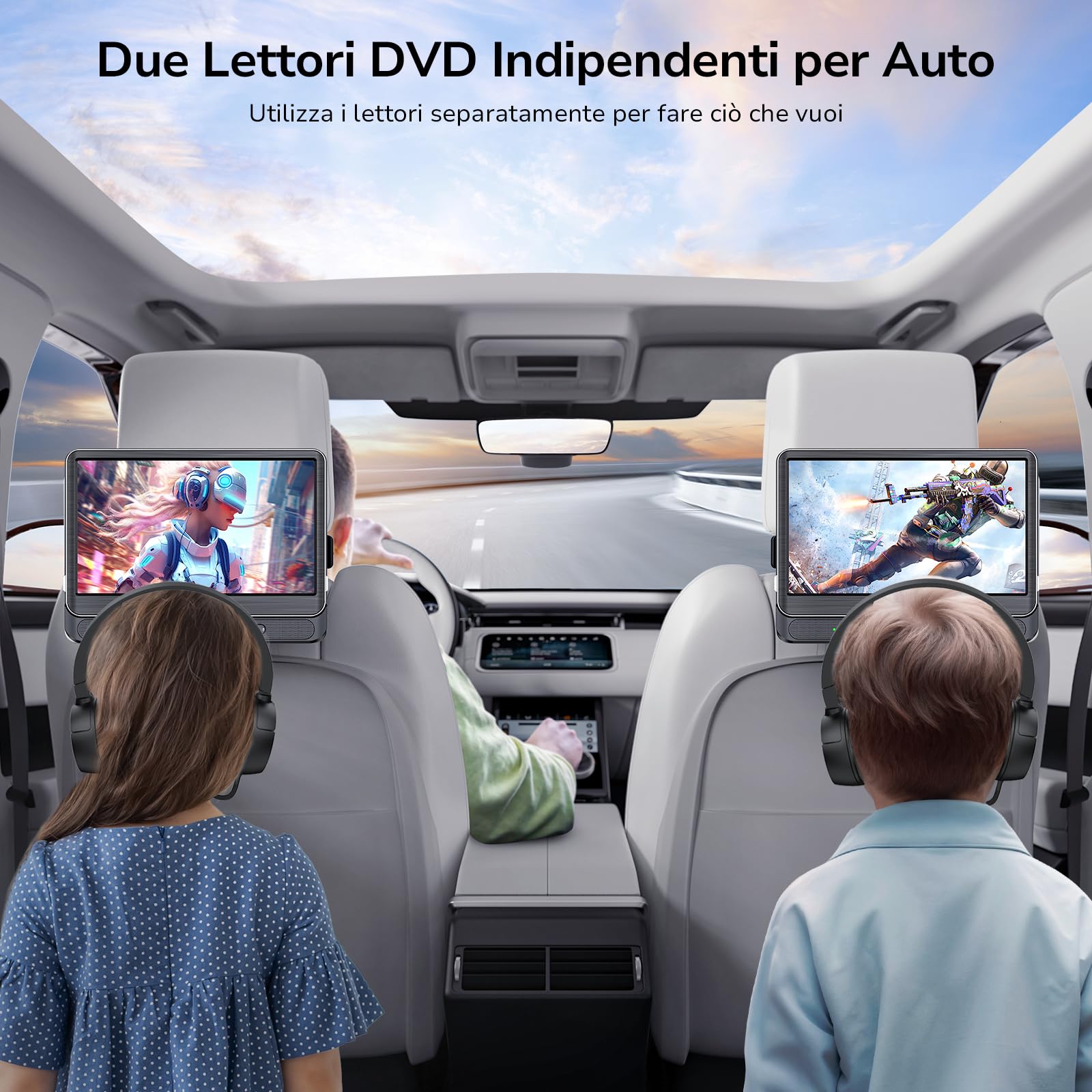 GOnavidio 12'' Double Lecteur Video Voiture DVD Portable avec Entrée HDMI, Batterie Rechargeable Intégrée, Lecteur DVD de Voiture Prise en charge Carte USB/TF, Dernière Mémoire