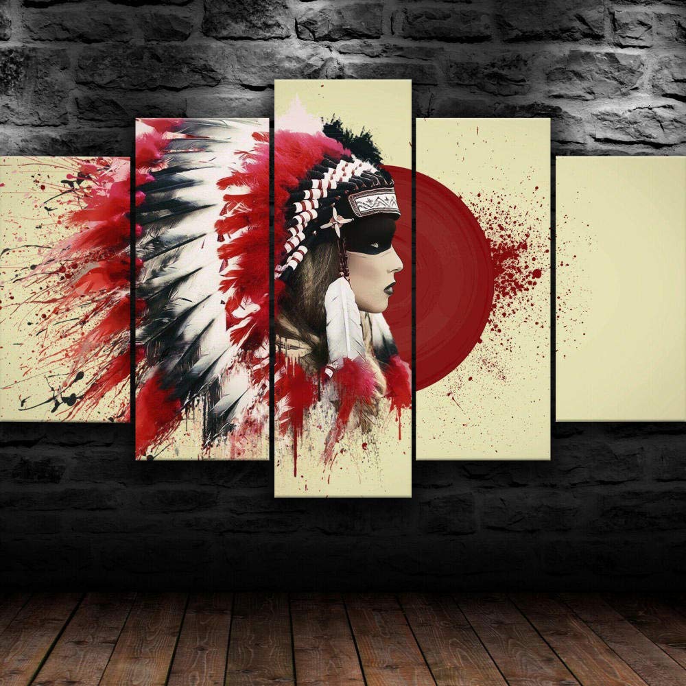 IKDBMUE Pieces Hd Pictures Native American Indian Girl Scene Poster  Painting Picture Fantasy Wall Art Canvas Oil Painting Home Decoration  200x100cm