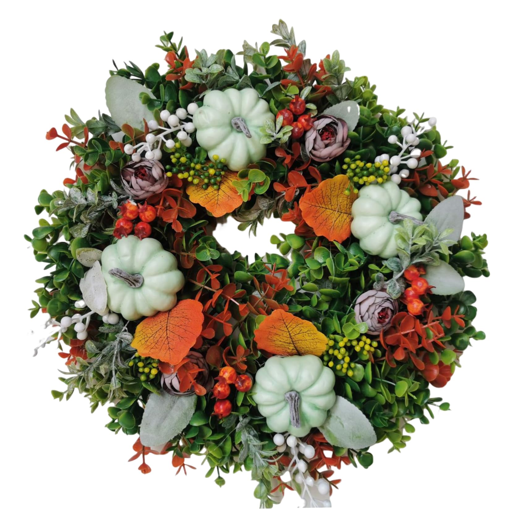 Grsrkep Thanksgiving Wreath 18 inch Hanging Artificial Decorative Round Autumn Wreaths Decoration for Front Door Window Style 1