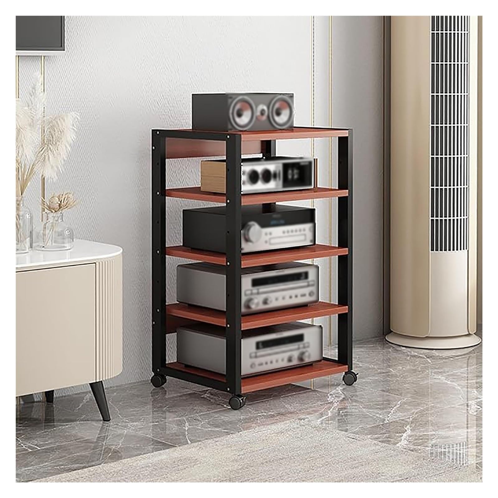 Meuble tour audio stéréo 5 niveaux rouge pour rangement multimédia
