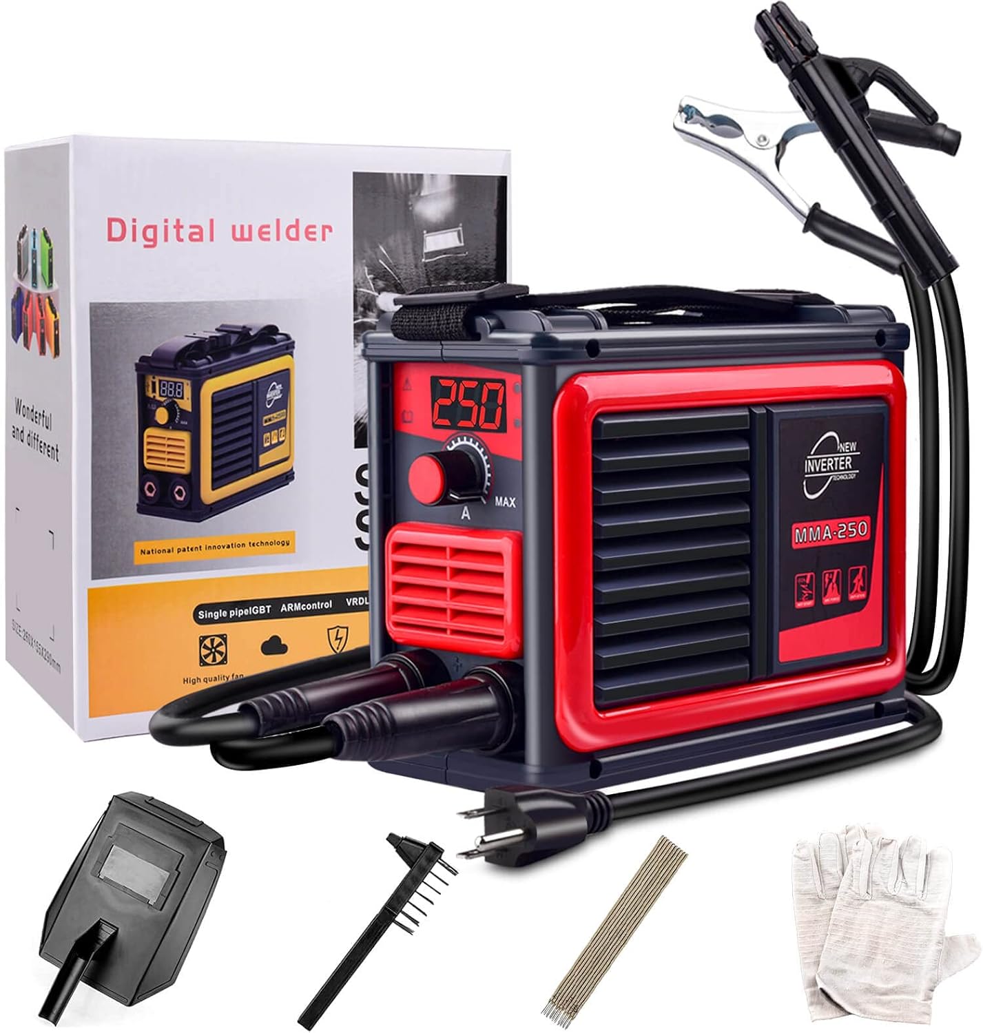 Welding Machine, Upgraded MMA-250A 110V Welder Machine,Portable Stick Welder IGBT Digital Display LCD,Home DIY Arc Welder,Hot Start Arc Force Anti-stick Mini Welder,360°large Area Heat Dissipation … - - 