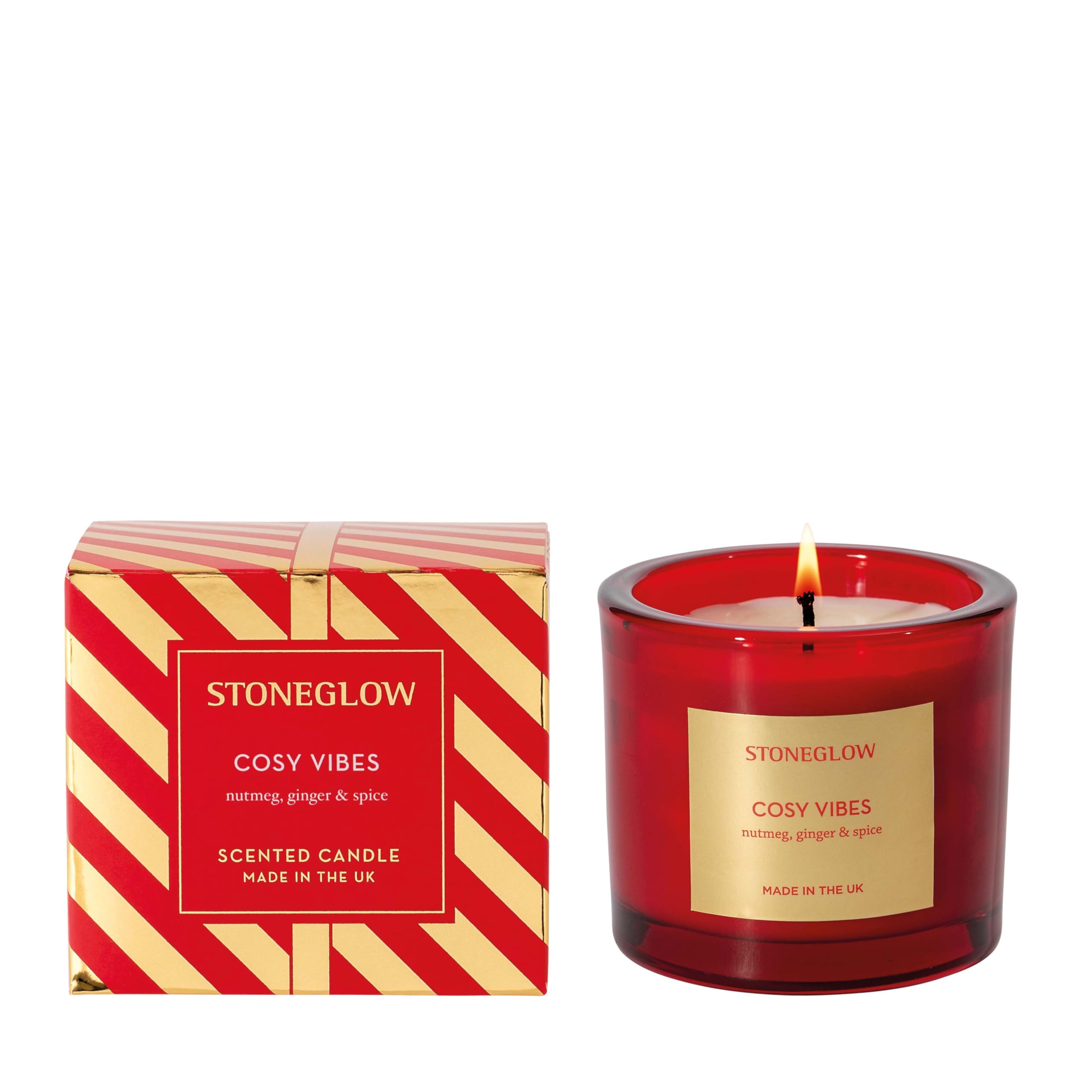 Stoneglow Red Seasonal Collection - Cosy Vibes - Nutmeg, Ginger & Spice - Scented Candle 210 Grams
