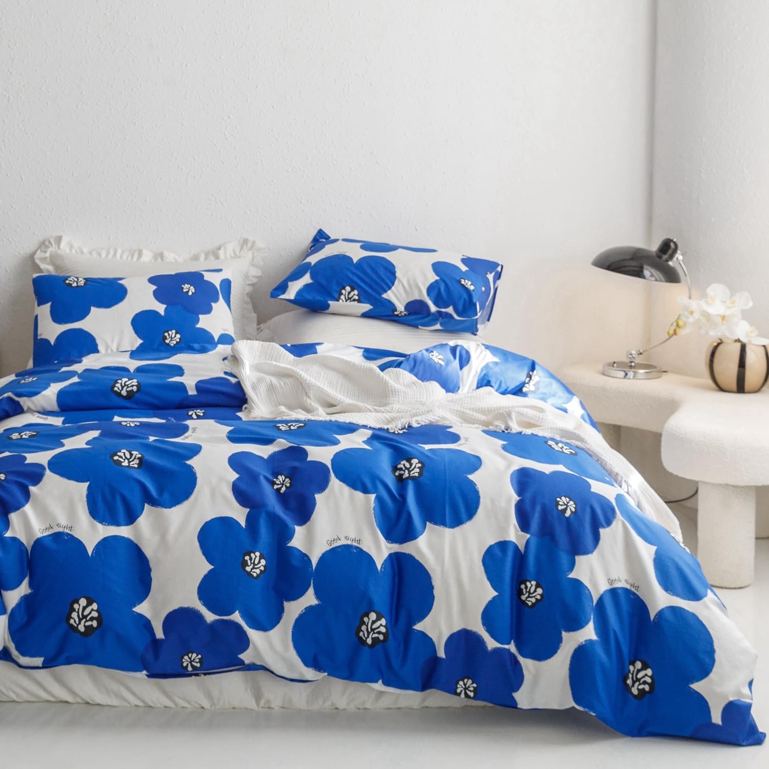 SUSYBAO Watercolor Flower Duvet Cover King 100 Cotton Blue