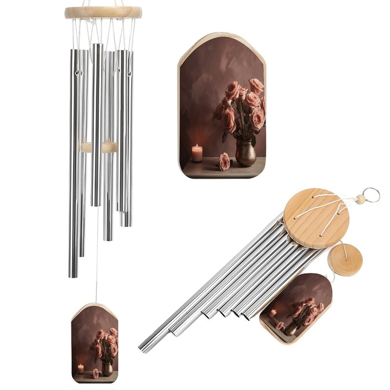 Roses and Candles Wind Chime-Outdoor-Garden Decors. Aluminium Wind Chimes to Melodic Tones .Memorial Wind Chime for Garden Yard Porch, Good Gifts for Women Mom Grandma Wife.