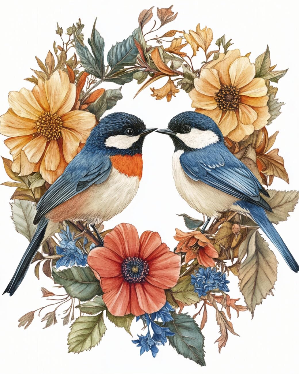 RKFLGEW Animal 14CT Cross-Stitch Counted Kits Fantasy Flowers and Birds Cross Stitch Kits Embroidery Starter Set for Beginners DIY Home Decoration 40x50cm