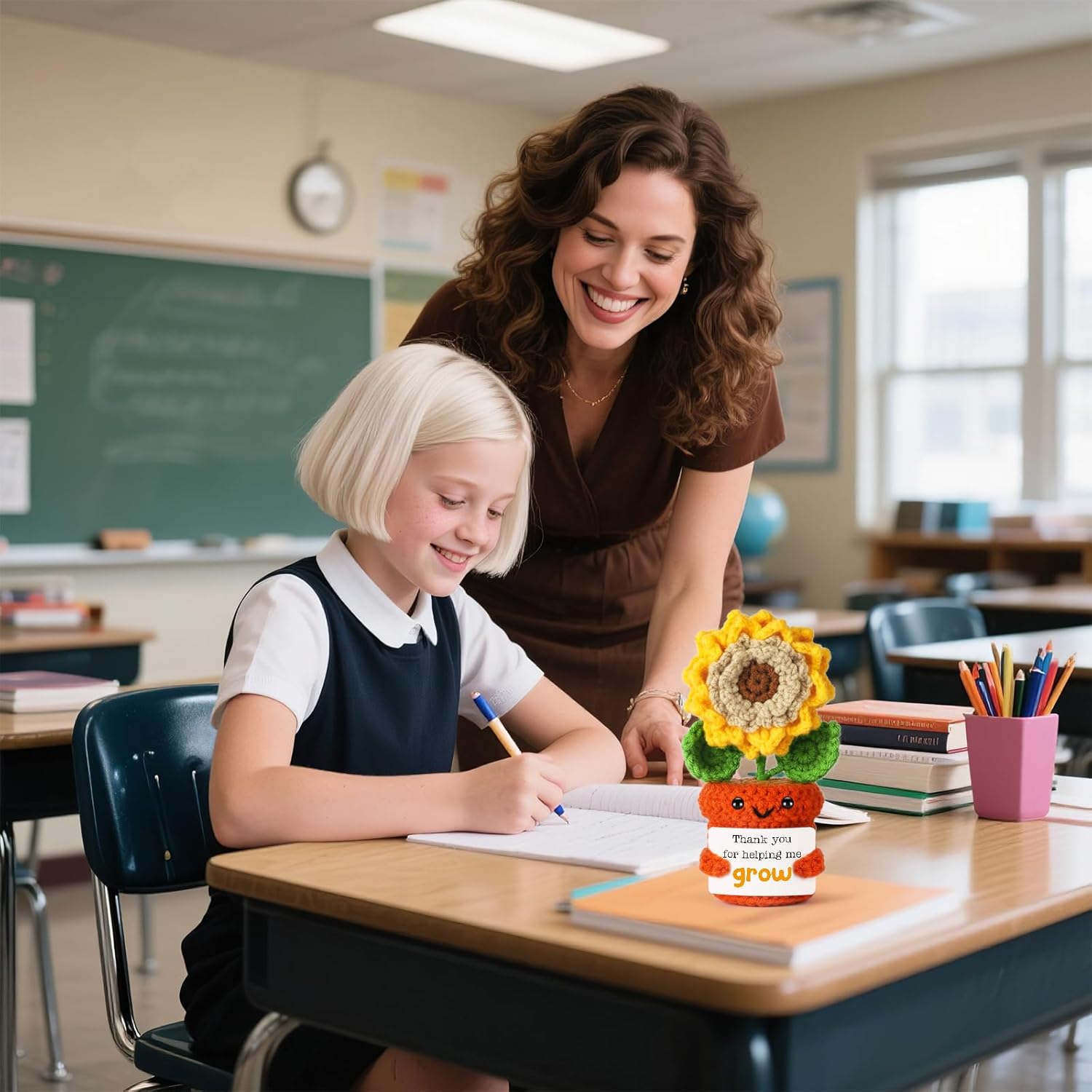 Appreciation Sunflower Crochet Doll, Thank You Gift for Teacher Mentor Boss Coworker, Handmade Positive Desk Decor for Gratitude and Encouragement - Image 4
