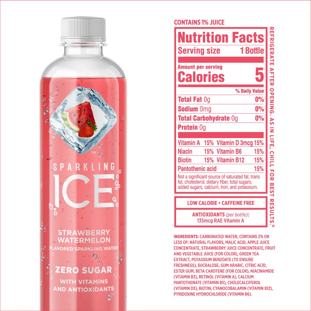 Sparkling Ice, Strawberry Watermelon Sparkling Water, Zero Sugar