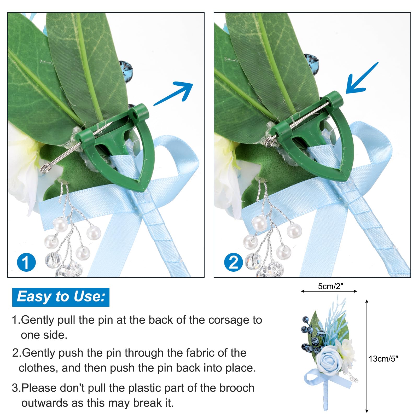 QUARKZMAN 15pz Corpetto di Fiori Artificiali per Uomini, Spille per Boutonniere Taschino Fiori Artificiali per Sposa Sposo Cerimonia Nozze Anniversario Formale Festa, Bianco/Blu