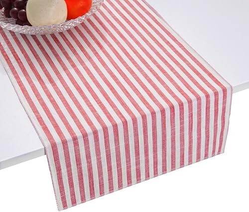 Miniatura 5 de mookaitedecor Camino de mesa a rayas rojas de algodón y lino para mesa, boda, fiesta, cena y uso diario, 13 x 54 pulgadas