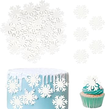 Rsstarxi 50 Pack White Snowflake Cupcake Toppers Wafer Rice Paper Edible Snowflake Cupcake Picks for Christmas Winter Frozen Baby Shower Wedding Birthday Party Cake Decorations White