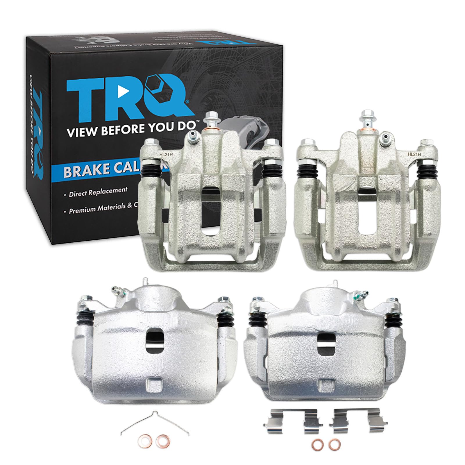 TRQ Front and Rear Brake Caliper Set Zinc Coated Brackets Compatible with 2003-2011 Honda Element