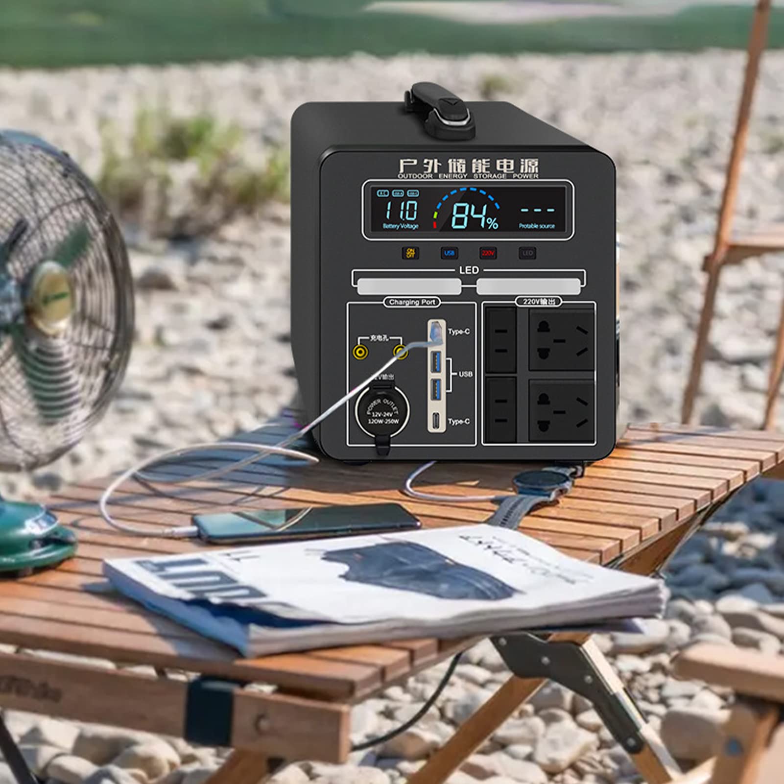 Syfunlv Solargenerator,Tragbares Kraftwerk,220 V 1500 Reiner Sinuswellen-Energiespeicher mit LCD Anzeige 32 * 19 * 20cm für Urlaub auf dem Campingplatz, Wohnmobil,Outdoor Abenteuer & Notfälle