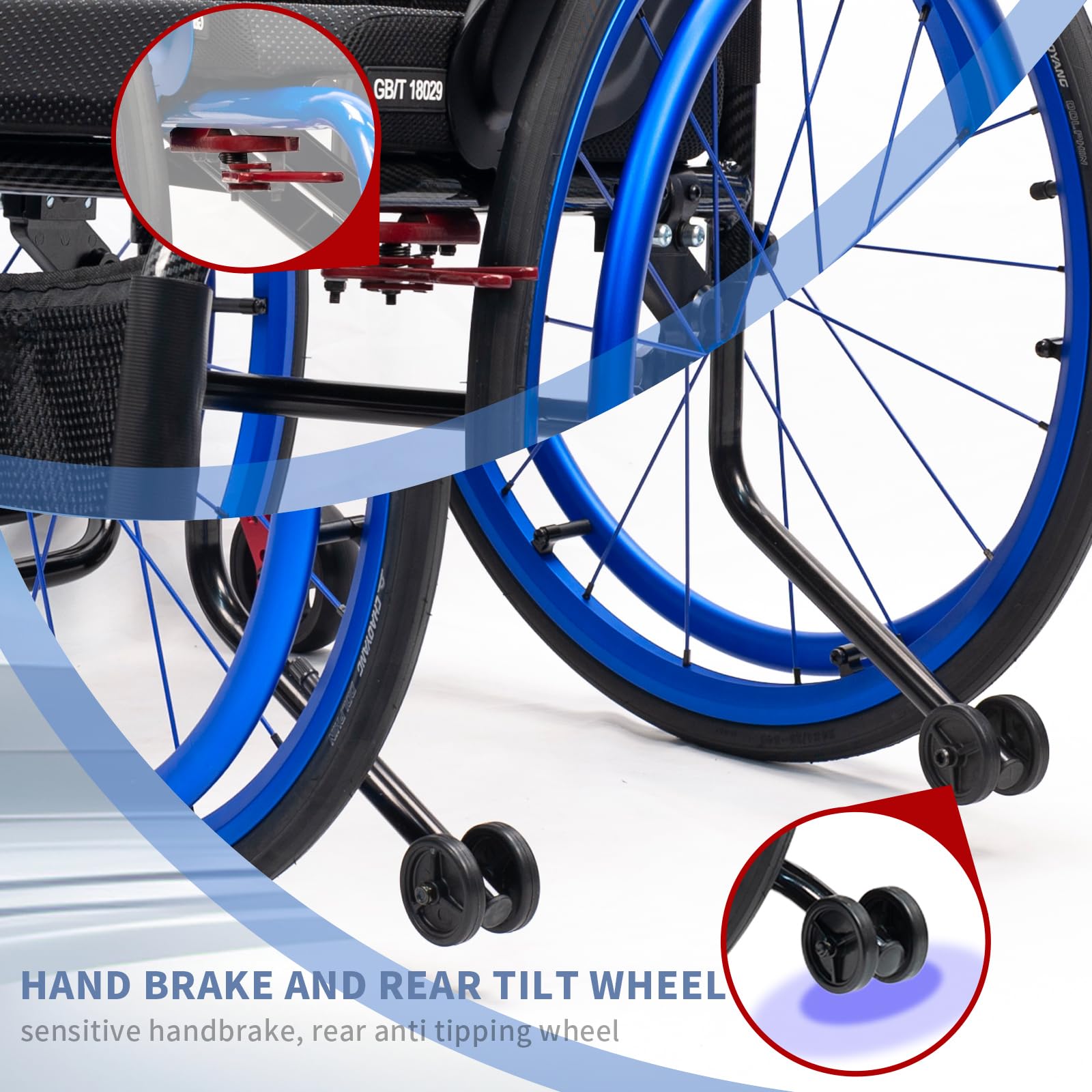 Sedia A Rotelle Sportiva Leggera,Sedia a rotelle Sportiva Leggera per Tutti i Terreni,Freni a Mano,per Anziani,per disabili,Persone a Mobilit Ridotta(15.7in Seat Width,Hard backrest)