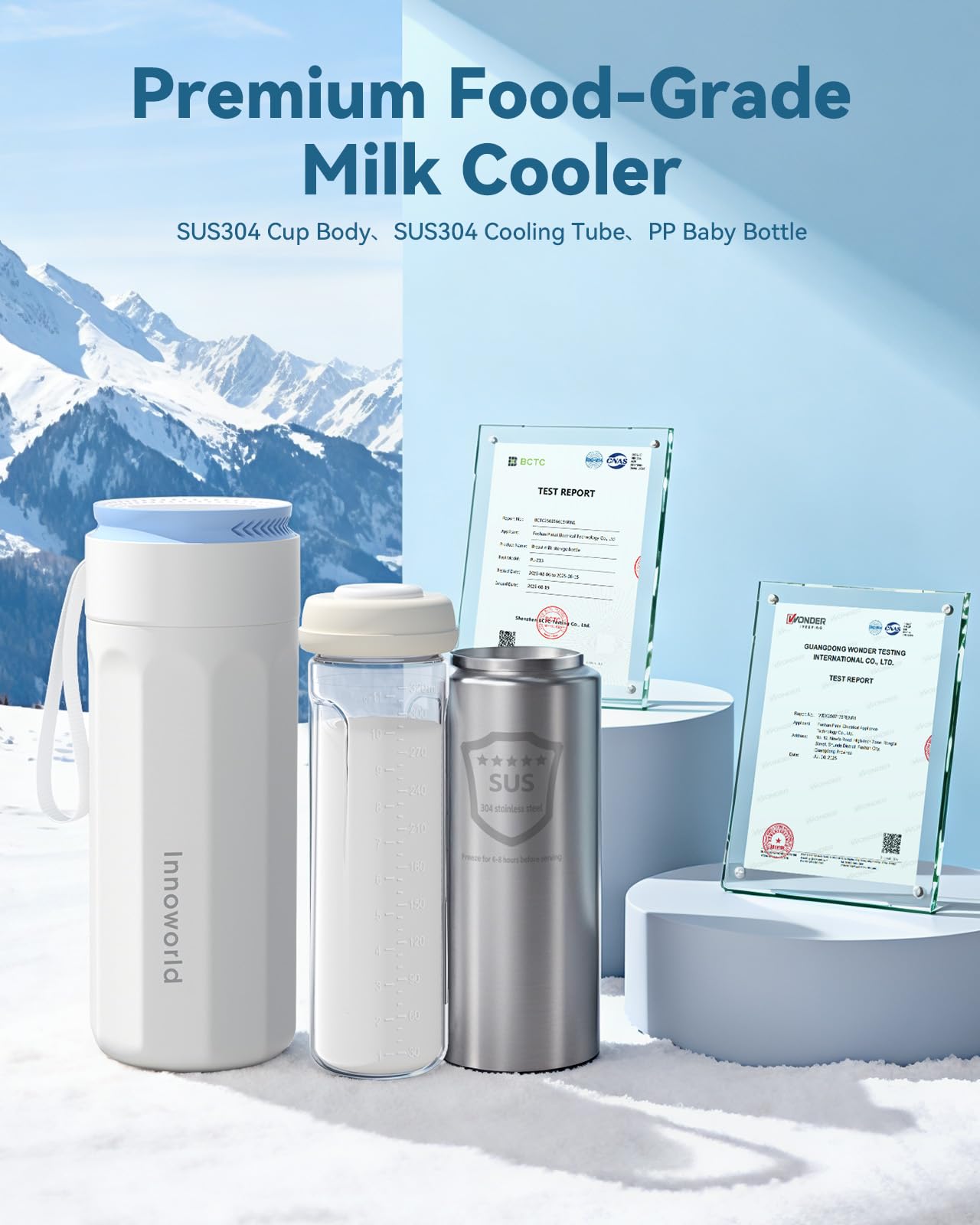 Refroidisseur de lait maternel portable pour l'extérieur, refroidisseur de lait maternel avec biberon de 325 ml pour le stockage du lait maternel, tube de refroidissement en acier inoxydable à 360°