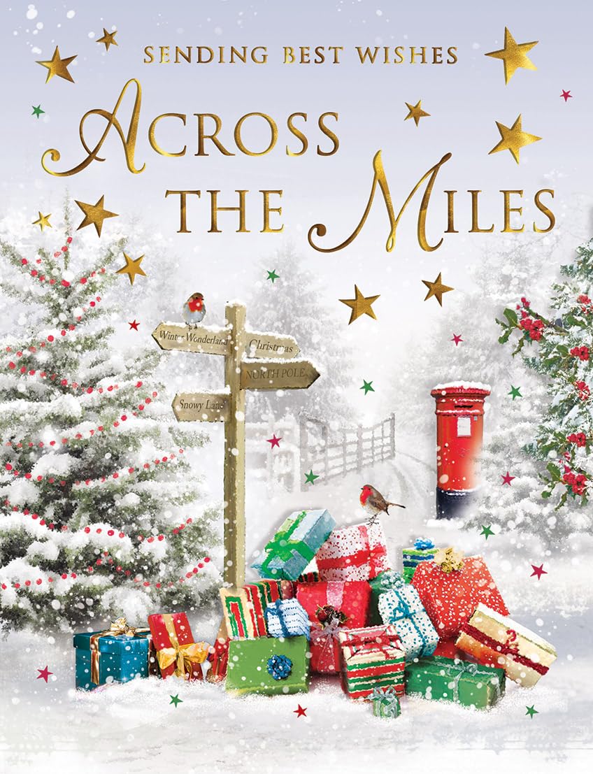 Christmas Card Traditional Across The Miles Signpost - 8 x 6 inches - Regal Publishing