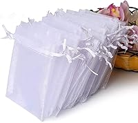 Hopttreely 100 Pack White Sheer Organza Gift Bags 4x6" - Wedding Favor, Jewelry, Party, Christmas Packaging Bags