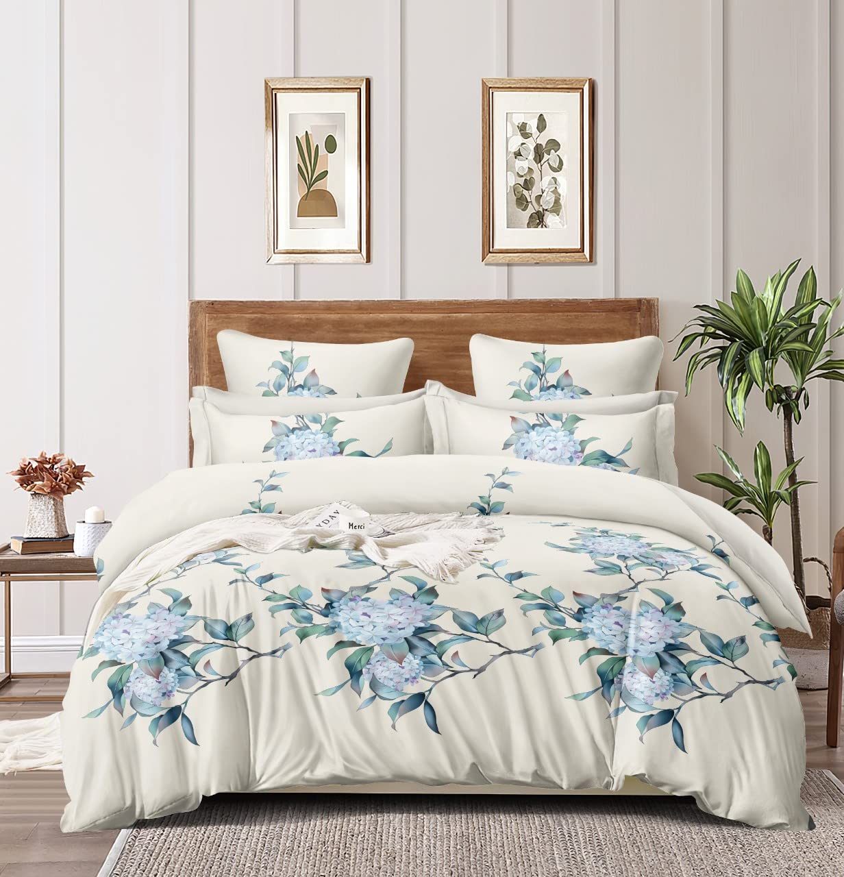 Alliance Super Soft Floral Pattern King Size Bedsheet for Double Bed with 2 Pillow Covers- 90x100 Inches, Cream
