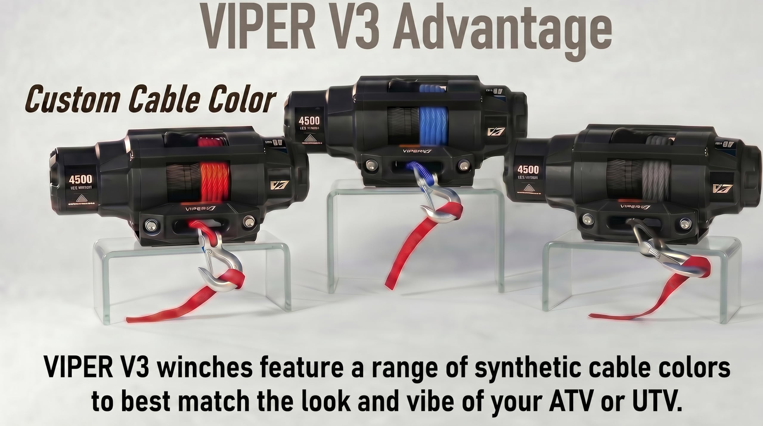 Verricello VIPER V3 40000 libbre UTV/ATV di grado militare con corda sintetica blu da 40 piedi. Wireless e impermeabile IP68. USA Powersports Company.
