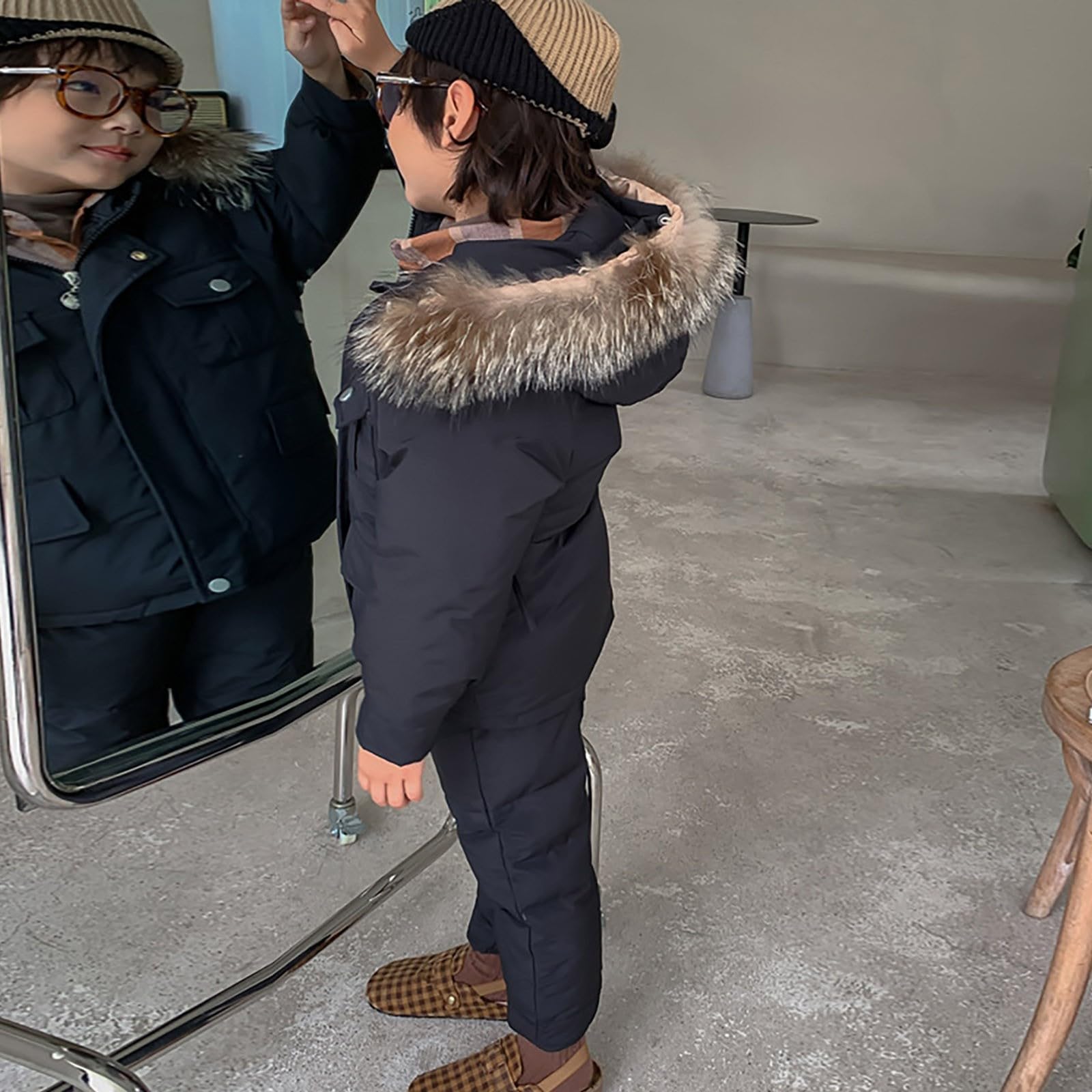 Pantalones infantiles Niñas Traje de nieve monocolor para invierno para niñas y, peto y chaqueta con capucha con cremallera 4 años