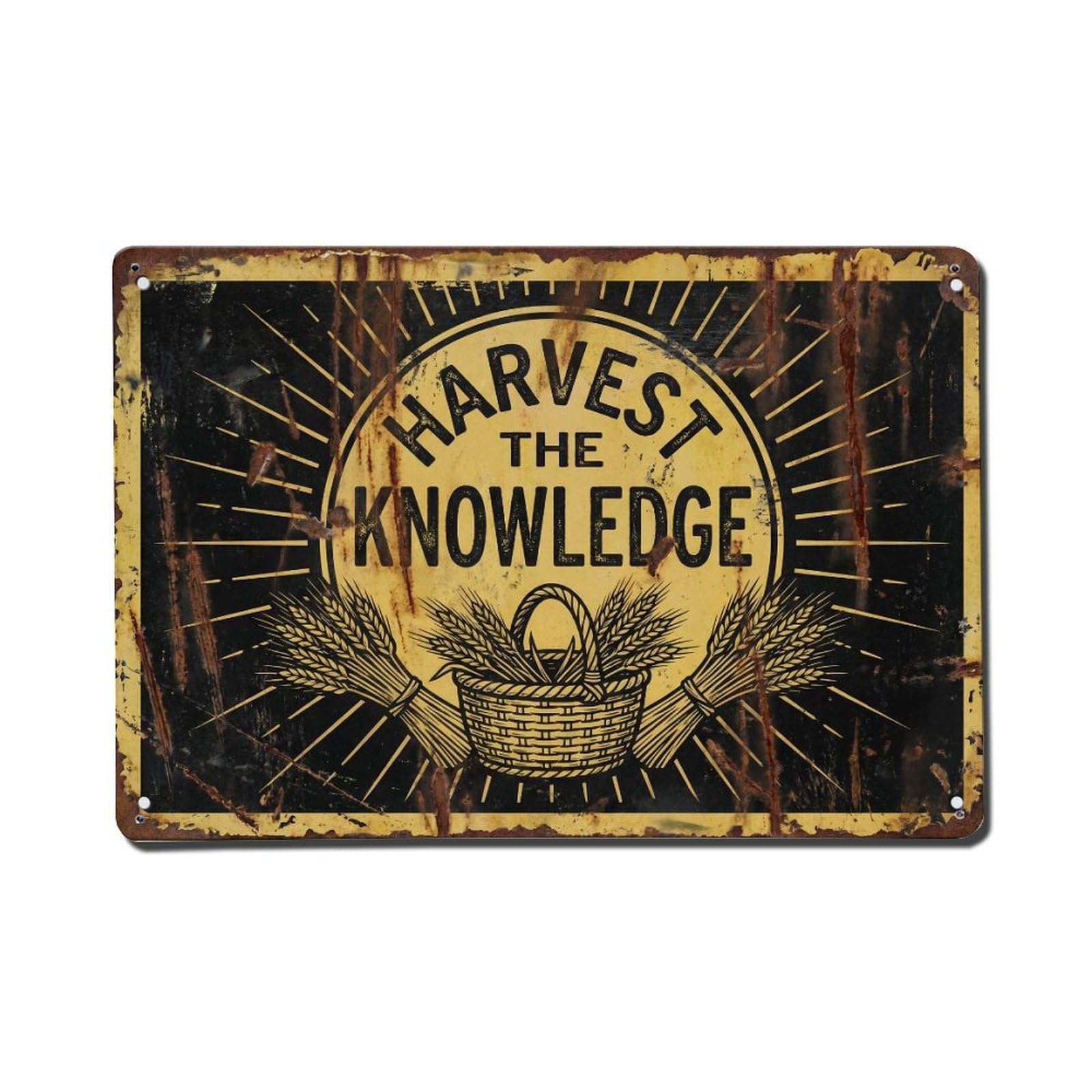 Harvest The Knowledge Gather Retro Motivational Slogans Vintage Metal Tin Sign Wall Decor for Cafe, Club, Garden Metal Poster 8x12Inch
