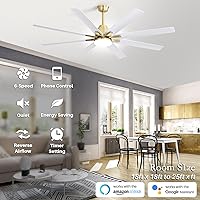 Vista 8 de Sofucor 66 Inch Smart Ceiling Fans with Lights, Indoor/Outdoor Ceiling Fan with Light and Remote, Work with Alexa/Google, Reversible DC Motor, White