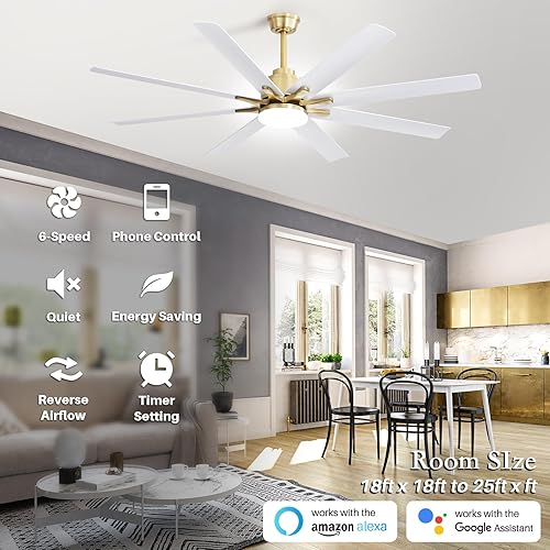 Miniatura 6 de Sofucor Ventiladores de techo de 66 pulgadas con luces y control remoto, ventilador de techo inteligente moderno para interiores y exteriores con