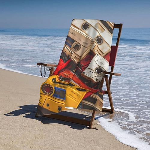 Miniatura 6 de Toalla de playa con cinta de casete retro, toalla de baño de microfibra sin arena, ultra suave, de secado rápido, toalla absorbente, toalla ligera,