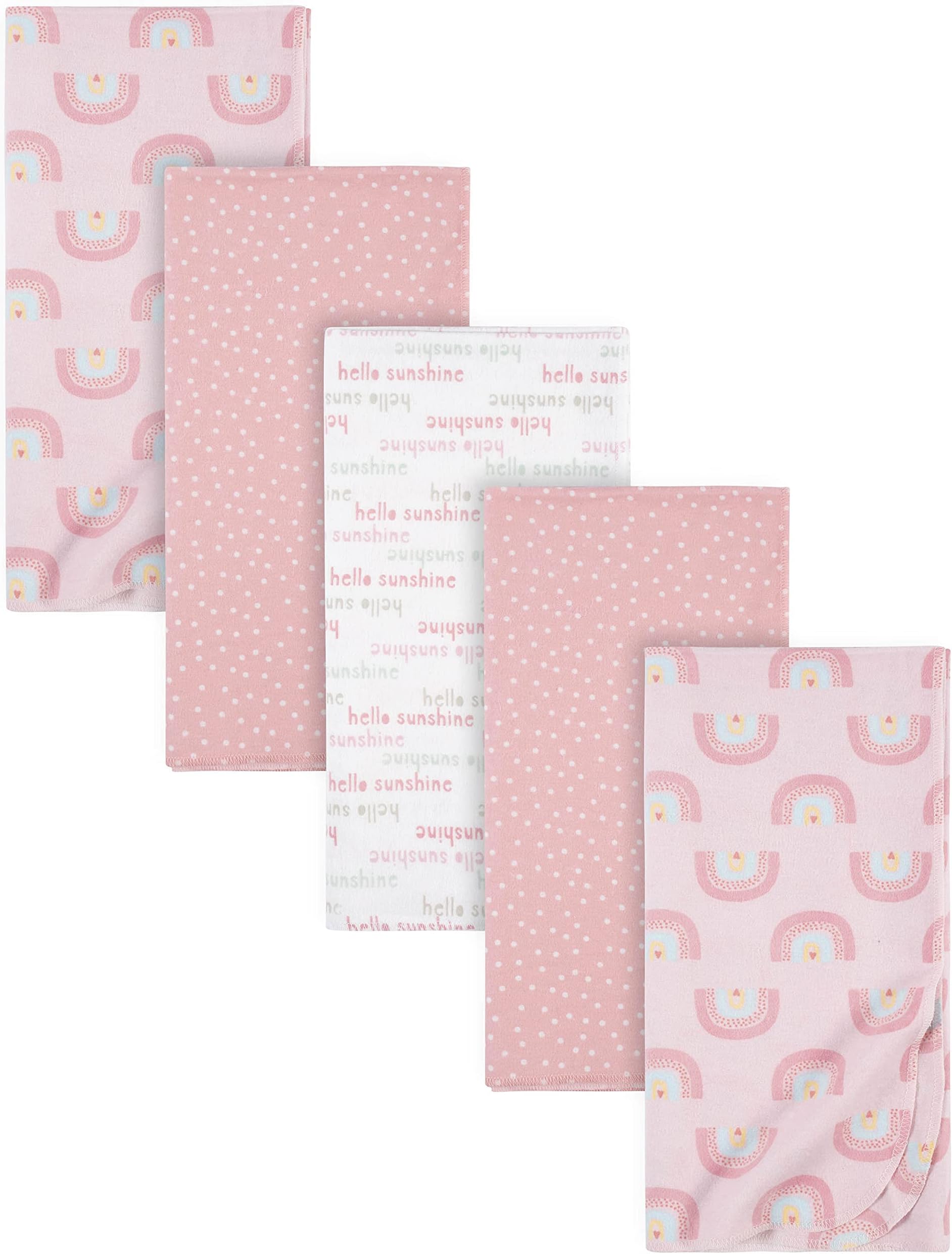 Gerber Girls Newborn Infant Baby Toddler Nursery 100% Cotton Flannel Receiving Swaddle Blanket, Rainbows Pink, Pack of 5