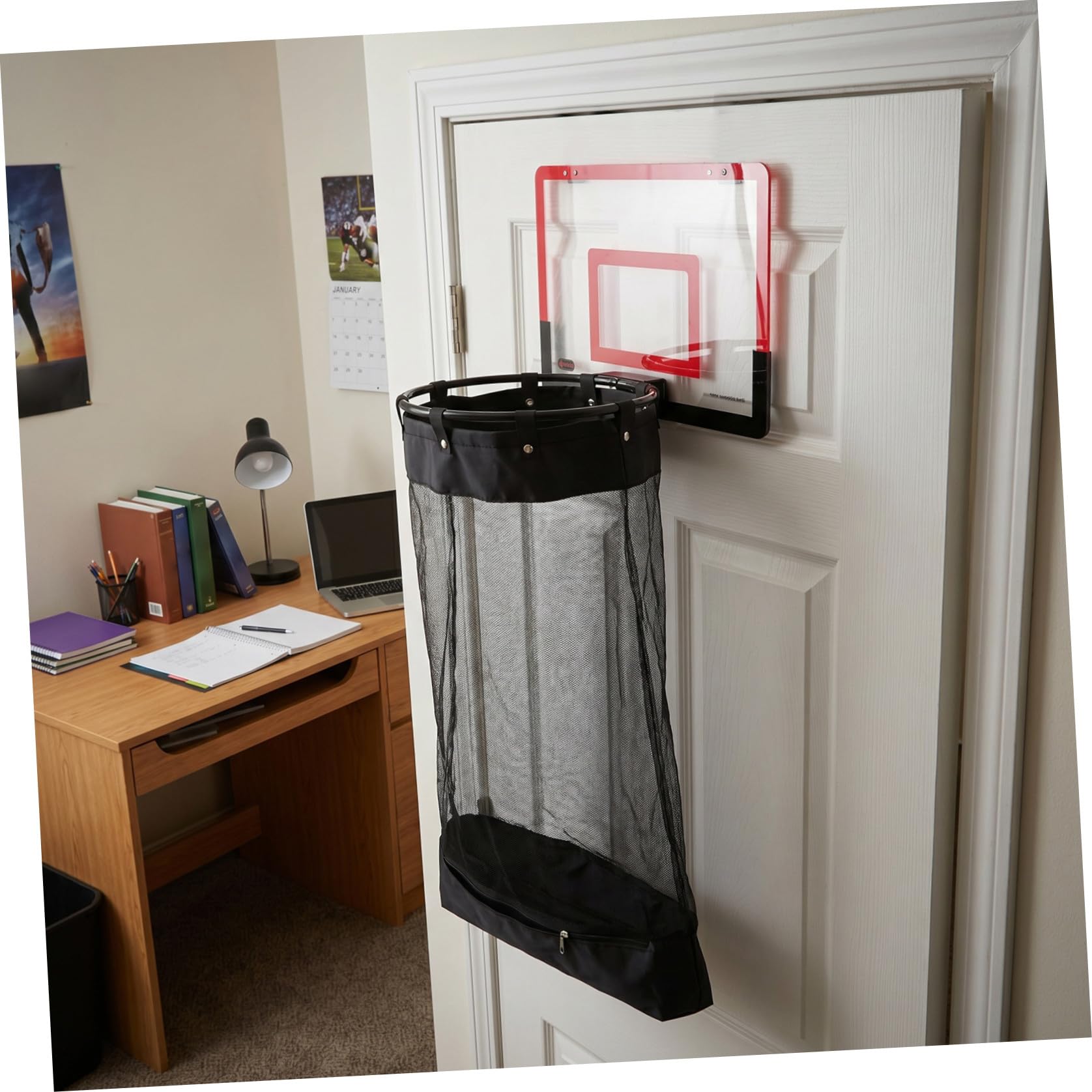 SOIMISS Roter Basketball Wäschekorb zum Aufhängen an Tür mit Reißverschluss Kunststoffnetz Platzsparend Interaktives Spiel für Badezimmer und Kleine Wohnungen 106x40x33 Cm